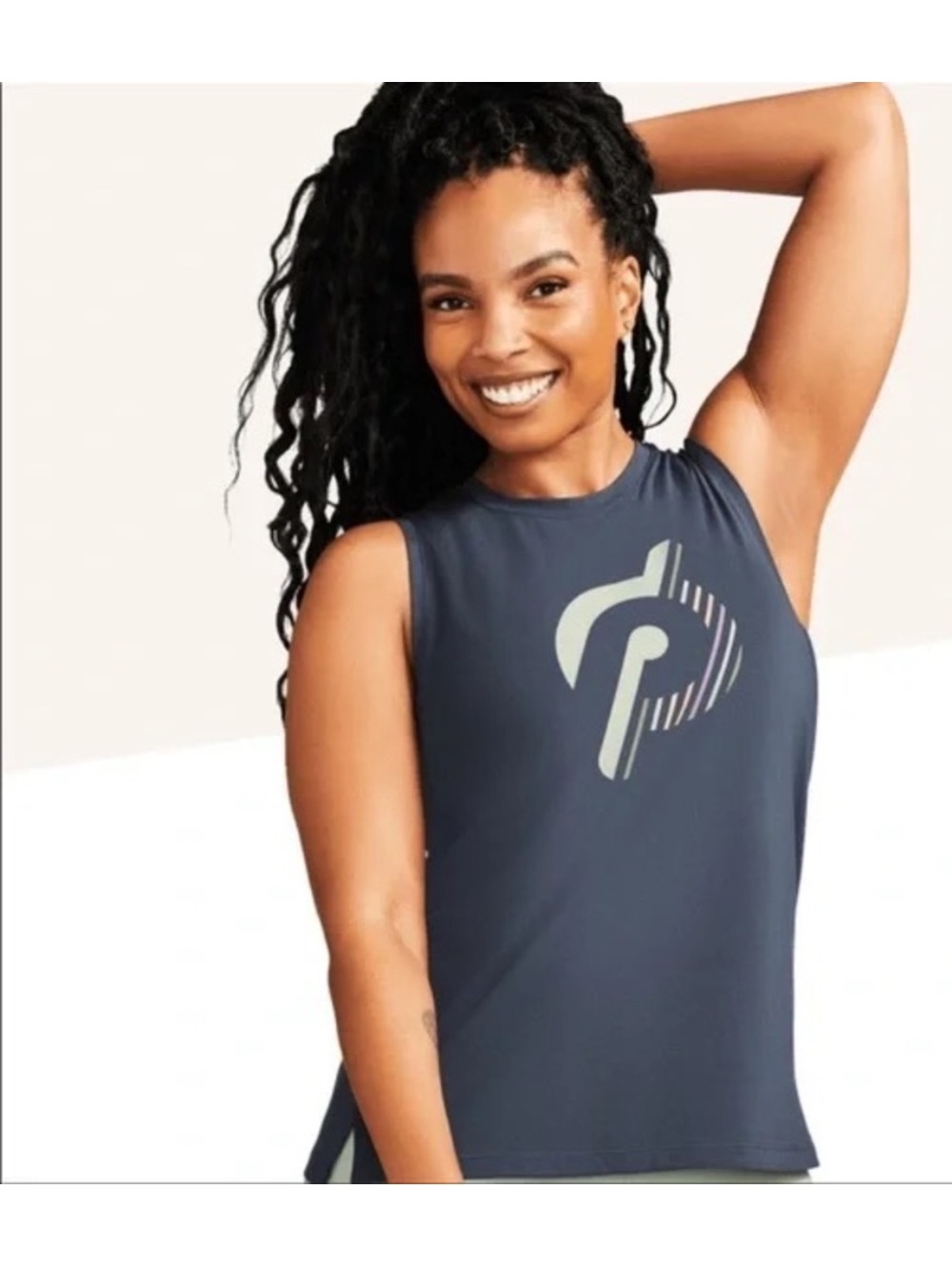 Peloton Graphic Muscle Tank Top Rainbow Sunset Dark Slate/Navy Size Medium